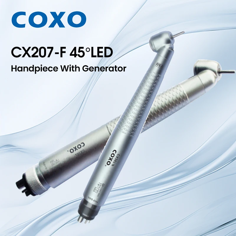 

COXO CX207-F Dental 45 Degree Contra-Angle LED Handpiece - Air-Driven High-Speed Turbine 3-Way Cooling Spray for Tooth Cleaning