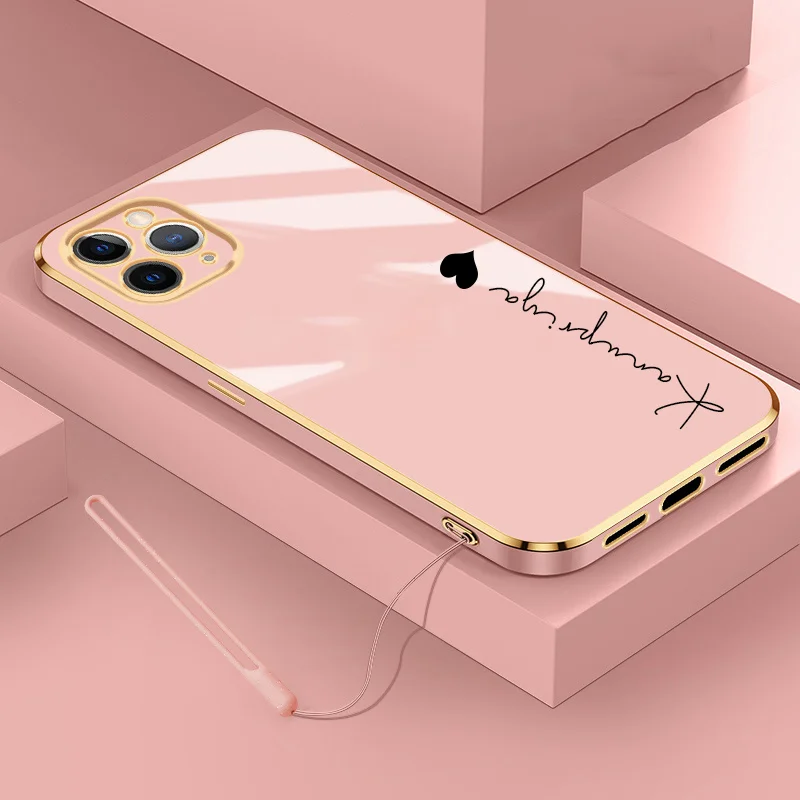 Personalized Luxury Plating Custom Name Phone Case+Wrist Rope For