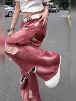 Jean Cargo Déchiré Rose Y2k pour Femme, Denim Harajuku, Style Vintage Japonais des Années 2000 5