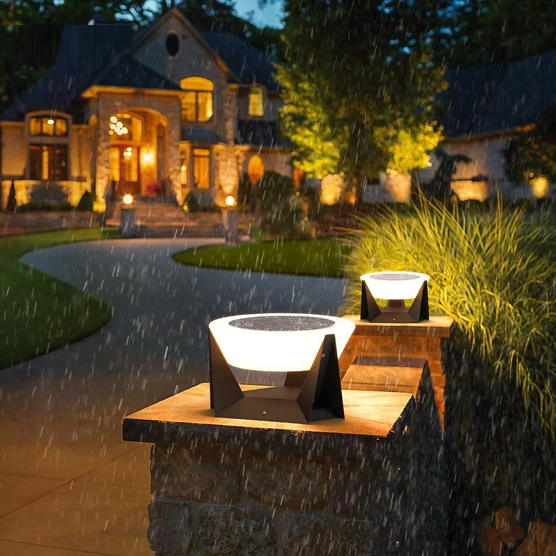 Quinlirra Outdoor Solar Post Light, Solar Pillar Lights Modern LED Fence Deck Cap Lamp IP65 Waterproof Lantern Luxury Landscape Column Light - View #13