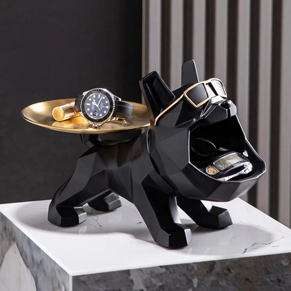 Bulldog Tablett Aus Kunstharz – Dekorativer Organizer Für Schlüssel & Süßigkeiten, 17 Cm