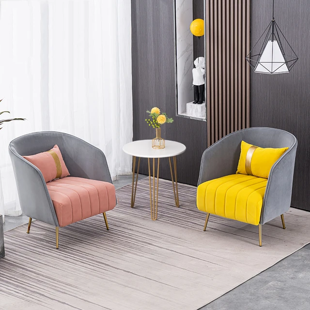 Soggiorno poltrona Reception salotto mobili luce lusso divano singolo moda tessuto contrasto colore pigro divano per il tempo libero 4