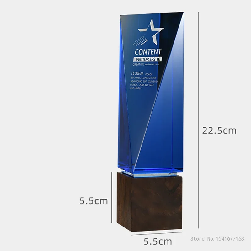 Customized Walnut Base Crystal Trophy, Creative Event Award Collection, Outstanding Staff, Souvenir, Home Decor, High Grade, 1Pc