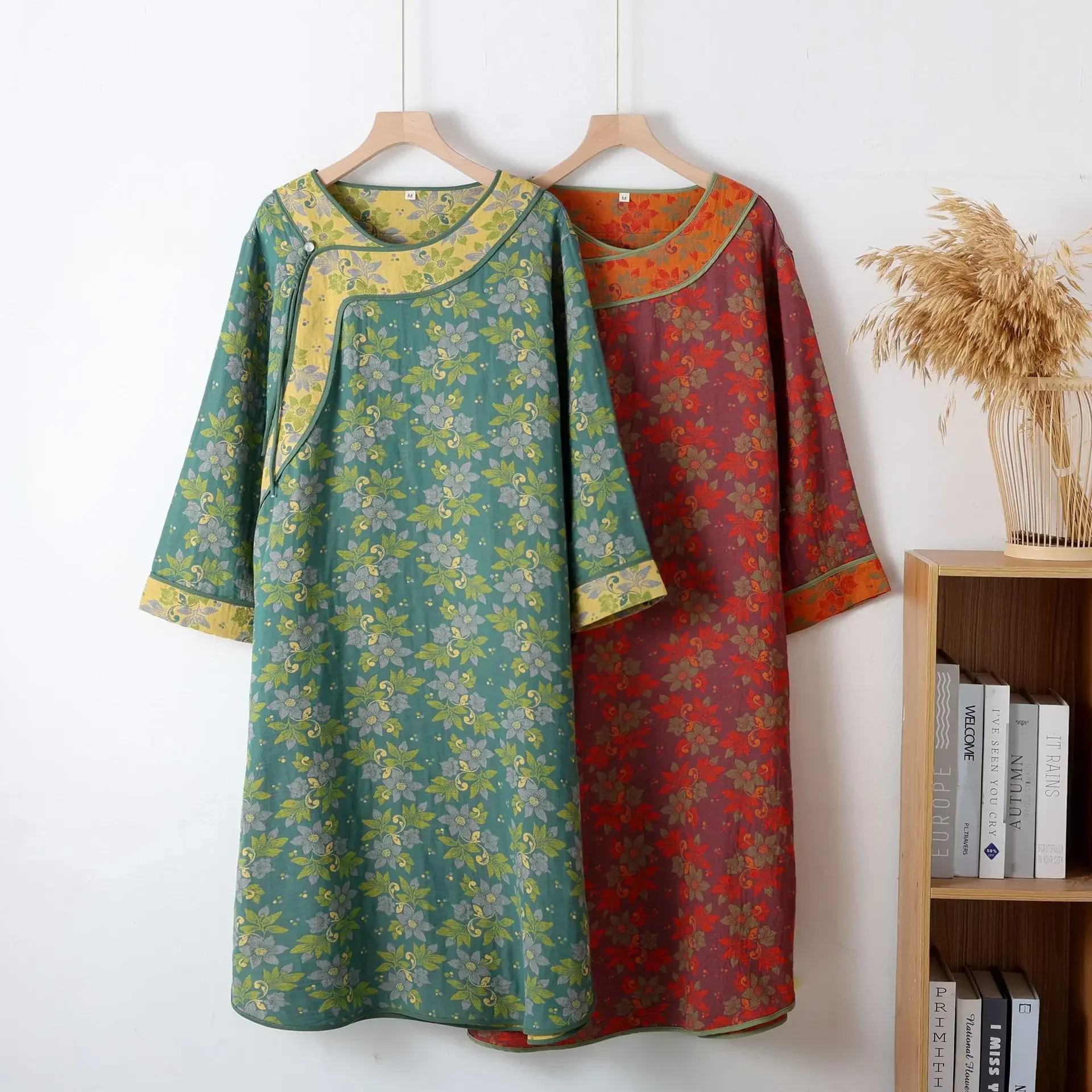slim fit dress slacks Stylish Loose-Fit Long Sleeves Muslin Nightgown – Aes Studio main image 0