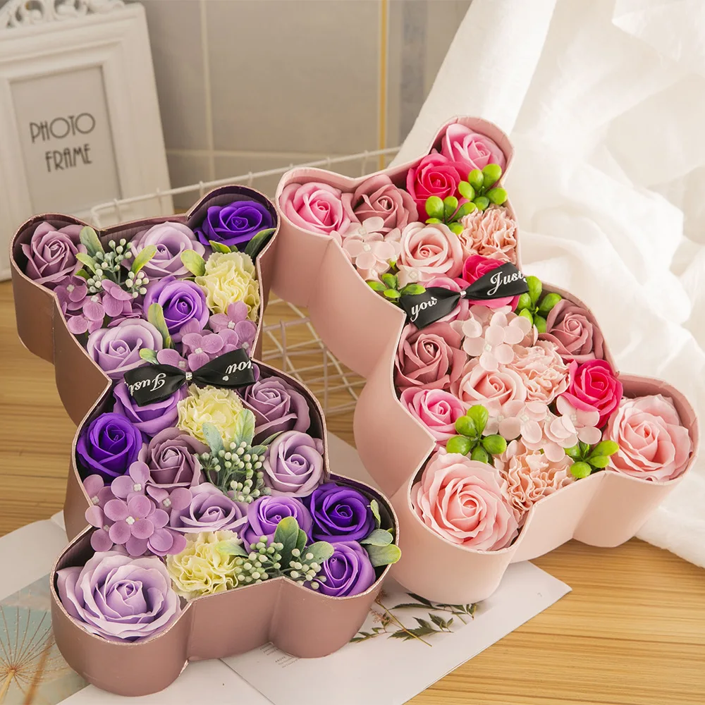 

Rose Bear 29cm Artificial Flowers with Light Box Girlfriend Anniversary Christmas Valentines Gift Wedding Birthday