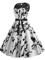 Floral Print Vintage Women Summer A Line Lace Party Dresses Robe Tunic Casual Office Ladies Dress - Image 5