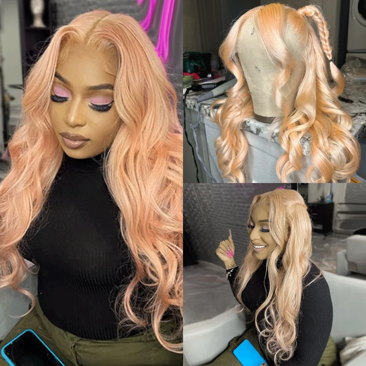 13x4 Transparent Lace Front Human Hair Wig Light Orange Body Wave Wigs 180% Density Brazilian Human Hair Preplucked Hairline