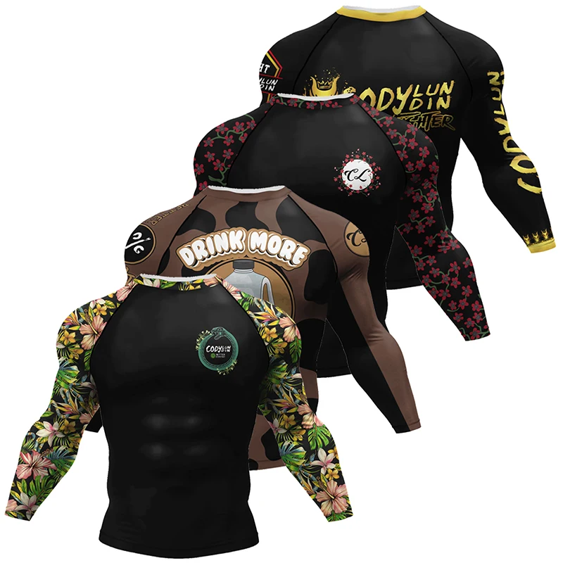 Boxing Jiu Jitsu T-shirts BJJ Rashguard For Men Sport No GI MMA Ranked Long Sleeve MMA Compression Clothing Male Rashguards Tops