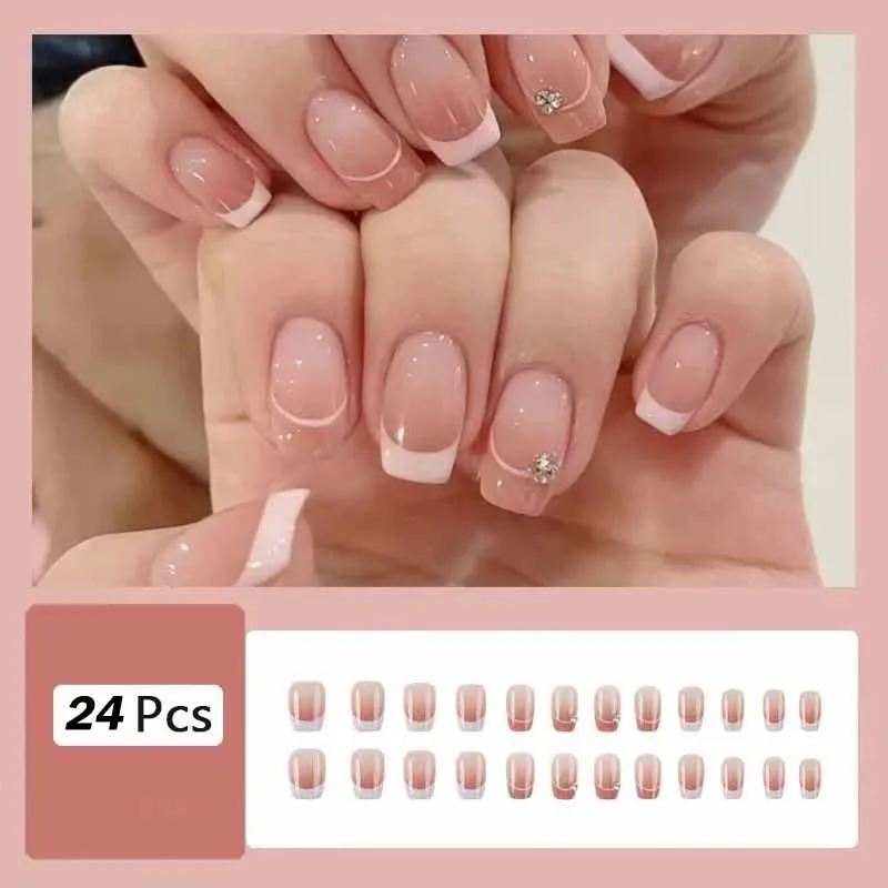 أظافر مربعة مزيفة على الطراز الفرنسي للنساء ، ضغط...