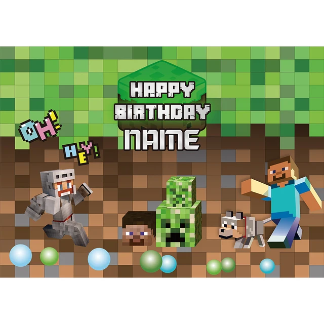 Custom Name Photophone Backdrops Pixel Game Themed Birthday Banner Photo Background Children Baby Boy Party Decor Photocall Royal Blue