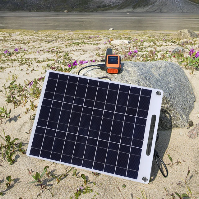 30W 5V Portable Solar Panel Polysilicon Solar Cell Panel Dual USB Ports Solar Plate with 2 Carabiners for Outdoor Camping Hiking 4