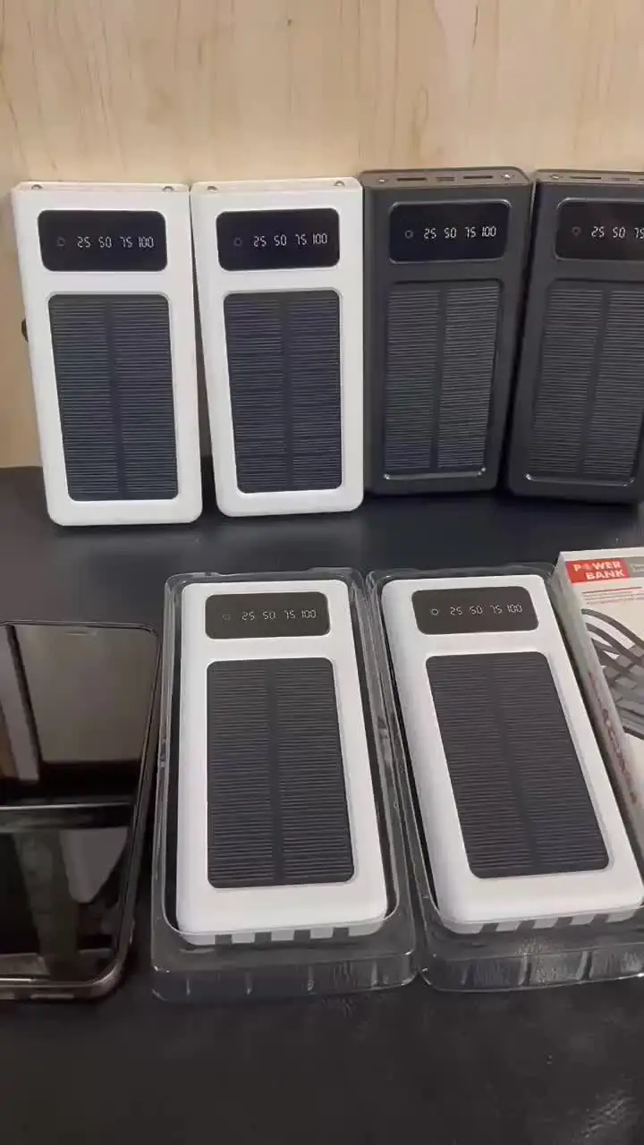 Солнечная батарея 30000 мАч со встроенным кабелем портативная зарядка PowerBank USB PoverBank