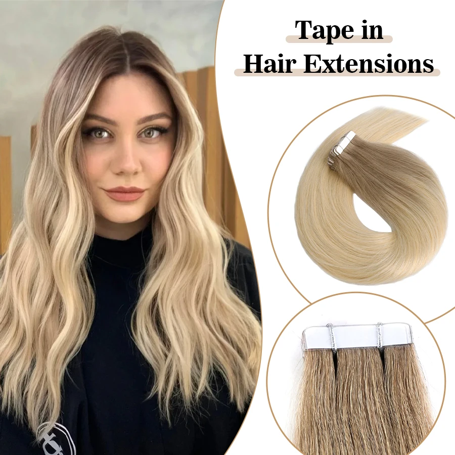 

Neitsi Tape in Human Hair Extensions Balayage Blonde Hair Remy Hair Natural Soft Skin Weft Straight Seamless Hair Tape in Hair