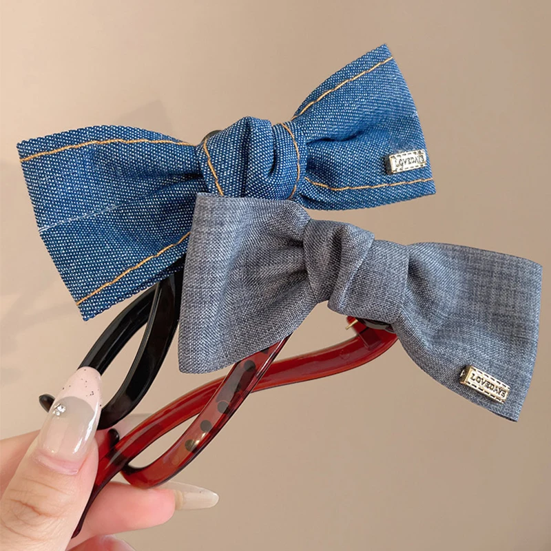 2025 New Korean Retro Denim Bow Hair Clips for Women S-Shaped