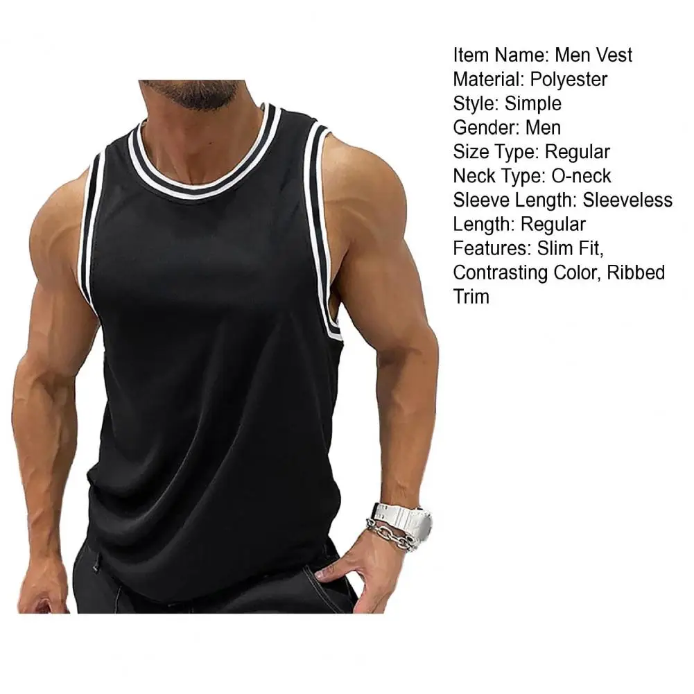 Description Picture 3 of itemSimple Men Fitness Vest Quick-drying Men Vest Men's Slim Fit Contrast Color Sleeveless Sport Fitness Vest Quick Drying for Gym