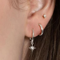 3 Piece Fashion Stainless Steel Round Star Drop Earrings Set for Women 18K Gold Plated Dangle Earring Punk Unisex Rock  Jewelry - Image 3