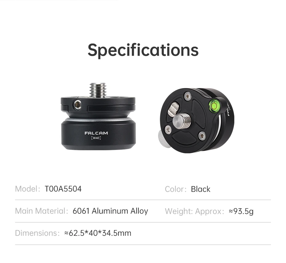 FALCAM Mini Bowl-Type Ball Head(W40) ±8 ° Tilt Adjustment 360° Level Adjustment