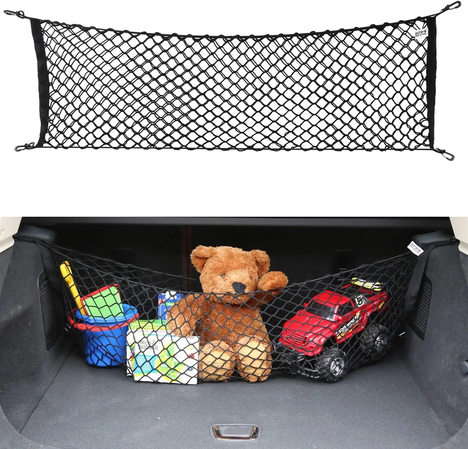 Universal Trunk Cargo Net, Rear Cargo Net Stretchable, Storage Mesh  Double-Layer with Hooks, Trunk Cargo Organizer Compatible for SUV, Jeep,  Truck 