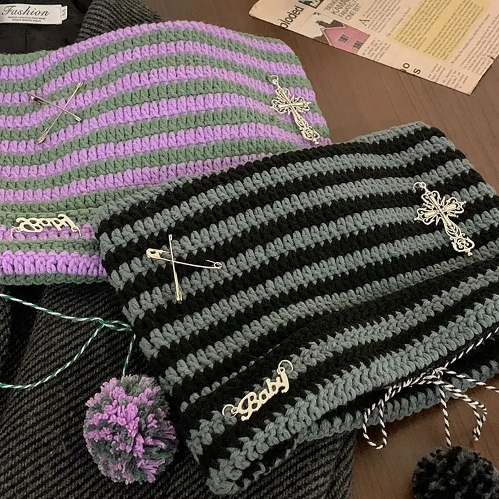 Y2K Beanie Hut Ins Teufel Ohr Gestreifte Gestrickte Wolle Kappe Herbst Winter Hip-hop Häkeln Nette Katze Ohren Spitz Pullover frauen Hüte – Detail 5