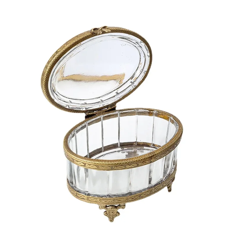 

European-Style Brass Carved Jewelry Box Retro Affordable Luxury Glass Necklace Jewelry Box Home Decore