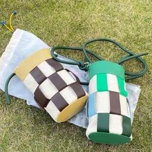 

Lattice Bucket Bag Women PU Woven Handbags Cylindrical Panelled Shoulder Crossbody Bag Female Retro Shopper Messenger Bags 2022