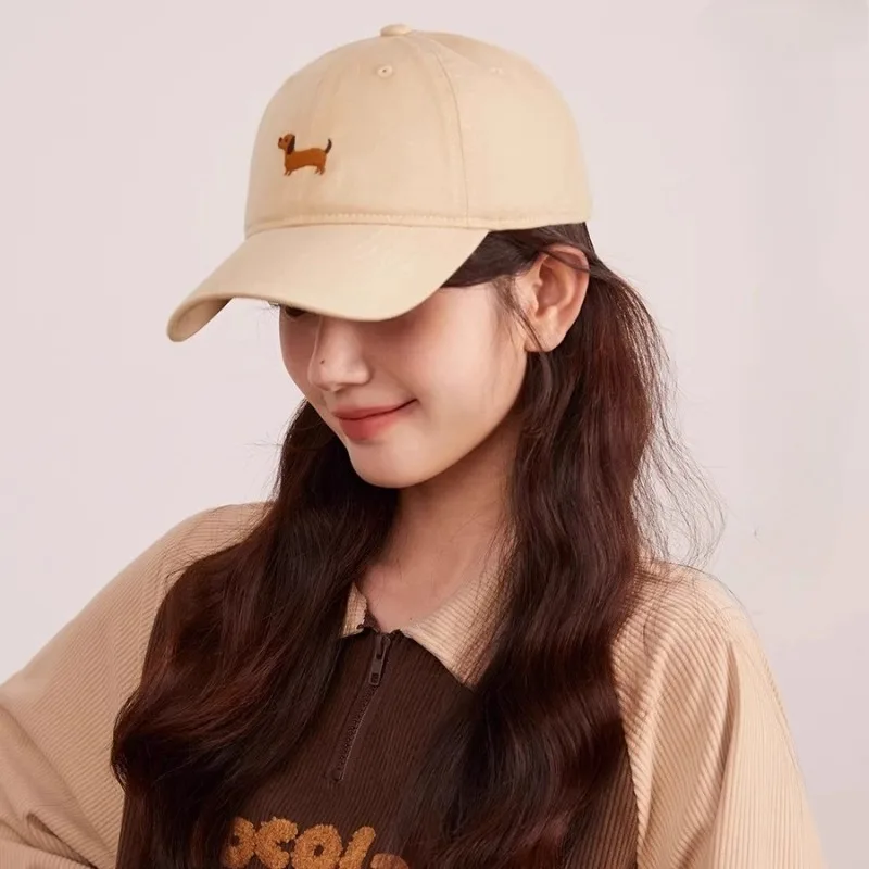 닥스훈트 개 수 놓은 야구 모자 유니버설 코튼 태양 모자 세련되고 다재다능한 ..