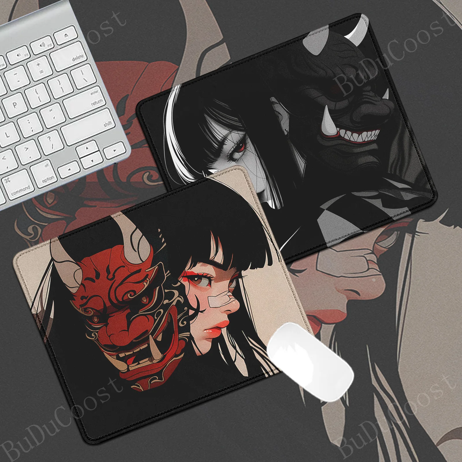 18x22cm Gaming Kleines Mauspad Oni Maske Mädchen Geschwindigkeit Tischpad Gamer E-Sports Rutschfeste Mäusematte Professionelle Premium Schreibtischunterlage Geschenk