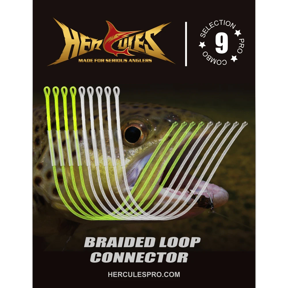 

HERCULES-Leader Loop Connector for Fly Line, Nylon Braided Fishing Accessories, High Strength, 20LB, 30LB, 50LB, 9Pcs
