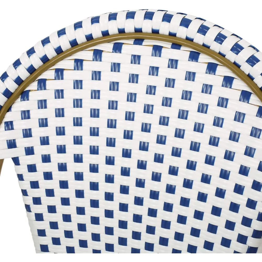 Philomena Outdoor French Bistro Chair (Set of 4), Blue + White + Bamboo Print Finish 6
