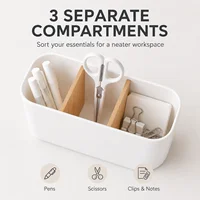 QA Minimalist Desk Organizer 3 Compartment Pen Holder with Wooden Dividers Office Storage Box for Pens Scissors Clips Home Offic 3