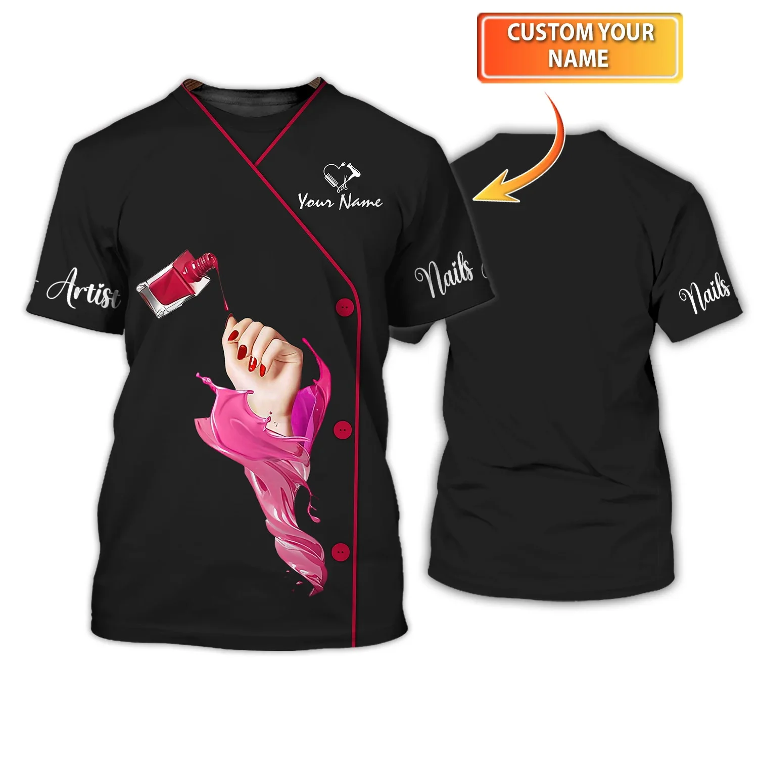 Nail Artist Personalisiertes T-Shirt Manikürist Geschenk Nagelmuster 3D-gedrucktes Sommer-Unisex-Freizeit-T-Shirt [Nicht Arbeitskleidung] DW165 – Detail 35