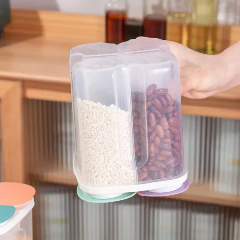 4 Grids Cereals Sealed Jar Kitchen Cereals Storage Box Plastic Food Container Moisture-proof Grain Tank Spaghetti Keep Fresh Box