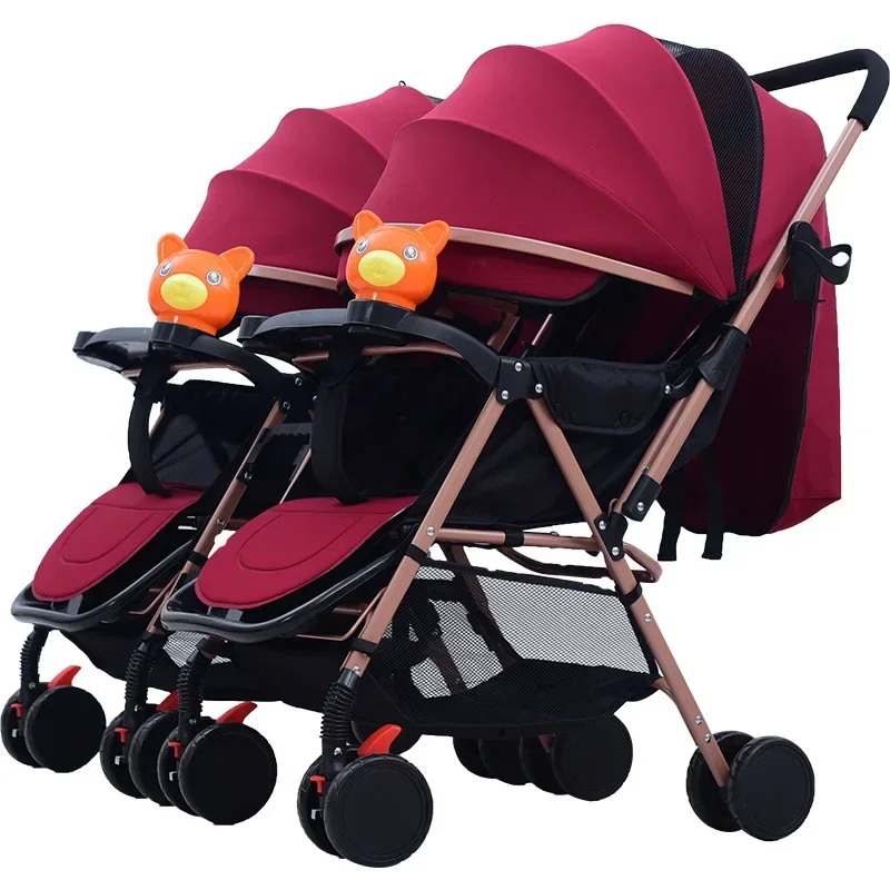 

Twins Baby Stroller Can Sit and Lie Baby Carriage High Landscape Lightweight Collapsible Double Seat Carts 0-4 Years Old