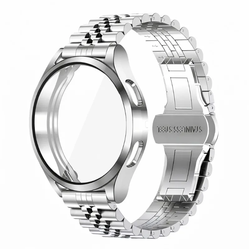 Stainless Steel Strap with Tempered Glass Protective Case Cover and Metal Band