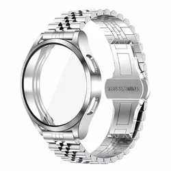 Stainless Steel Strap with Tempered Glass Protective Case Cover and Metal Band - galaxy 7 44mm (Silver)