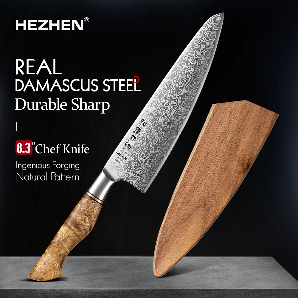 Chef Knife HEZHEN 8.3 Chef Knife 67 Layers Damascus Steel 65&deg; angle Cook Tools Core Blade Kitchen Knife Accessories