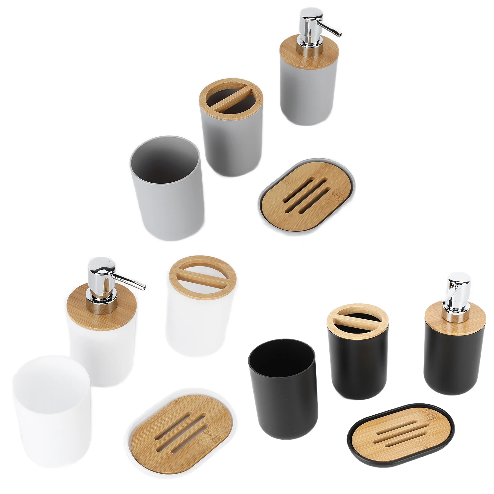 Bamboo Waterproof Bathroom Accessory Set Toothbrush Holder Dispenser Image 2