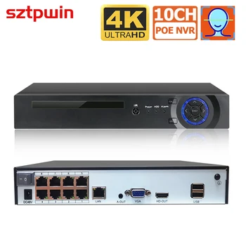 4CH 8CH 4K 8MP H.265 PoE NVR 레코더, HD 4K 3MP 4MP 5MP PoE IP 카메라 얼굴 감지 48V ONVIF 비디오 감시