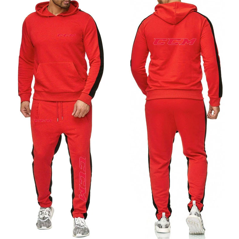 CCM two-piece casual sportswear hooded long sleeve hooded sweatpants solid color suit
