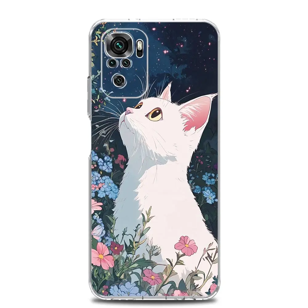 Clear Cat Van Gogh Starry Sky TPU Phone Case Cover