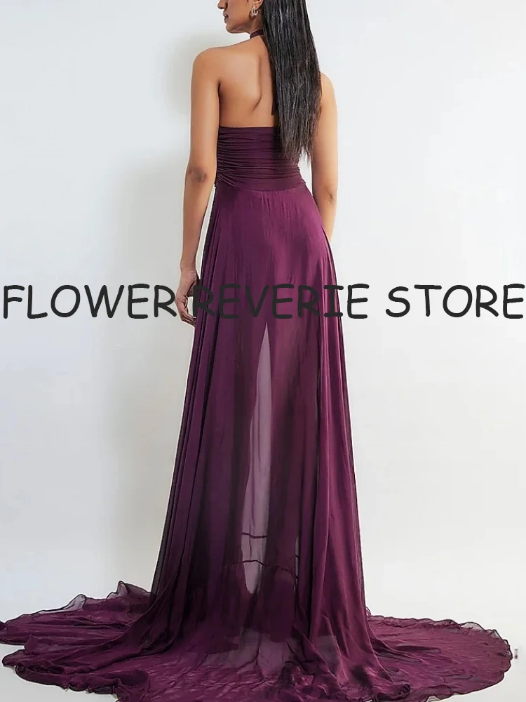 Retro Simple Classic Chiffon Pleat Ruched A-line Halter Cocktail Dresses Exquisite Intricate Formal