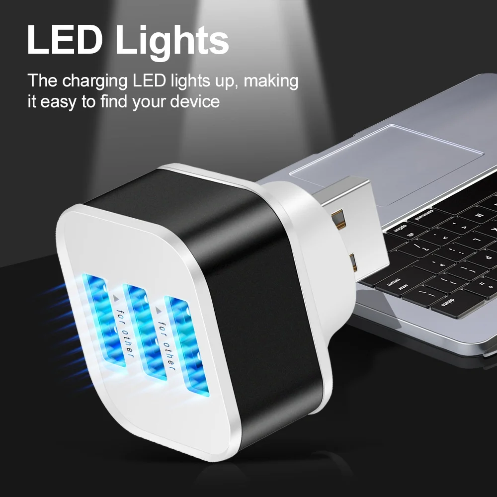 3 Port USB Slots Adaptor USB 3 in 1 Multple Interface Extender Auto Electronics Accessories Tablet Laptop Charger Adapter