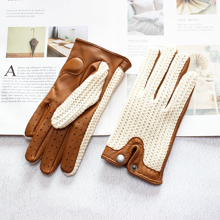 Women's Thin Sheepskin Motorcycle Riding Gloves Touch Screen Genuine Leather Spring and Autumn Sun Protection Driving Gloves