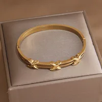 Classic Stainless Steel Metal Cross Geometric Bracelet for Women Elegant Letter Bangles Rust-proof Wrist Jewelry 1
