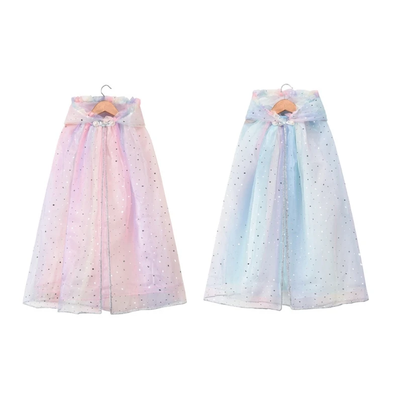 

Little Girl Fairy Cape Princess Hooded Cape Glitter Star Sequin Cloak Tulle Shawl Kid Toddler Costume Halloween Cosplay Dress Up
