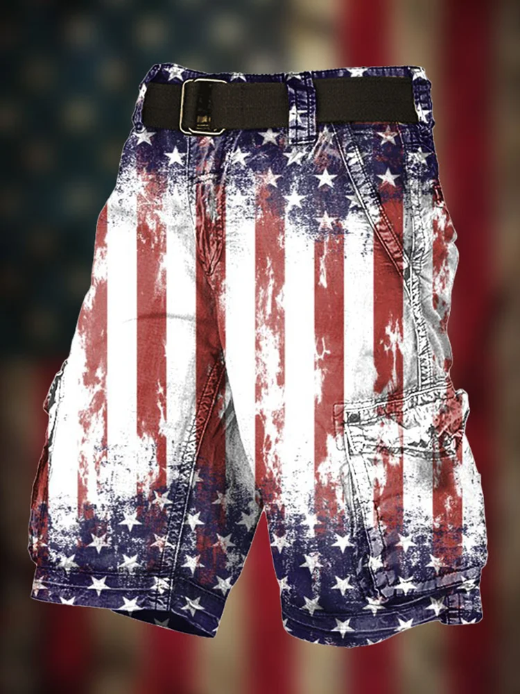 New Lndependence Day Flag Stylish Men's Shorts 3d Printed Stylish Comfortable Casual Cargo Shorts Summer