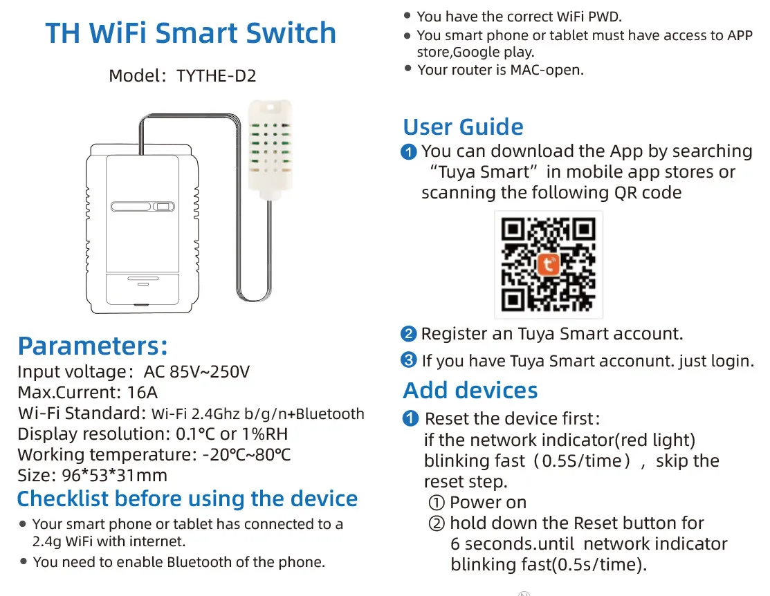 WiFi TH-16 Switch Tuya Wireless Control with Power Consumption Monitoring Temper