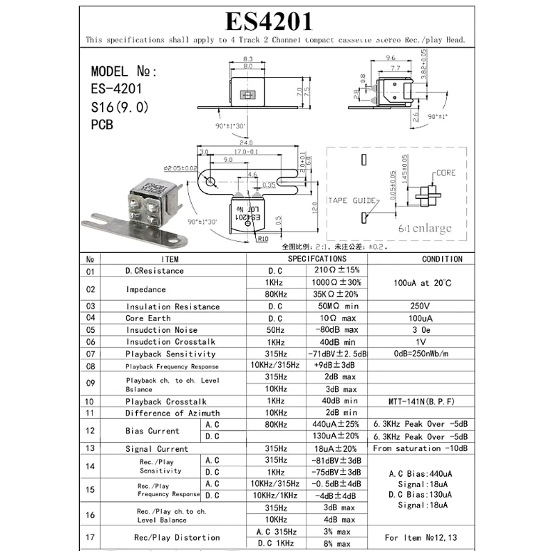 20CB magnético simple doble canales para cabezal YCOG16/YBBS09/HS4211/ES4201/YC4206