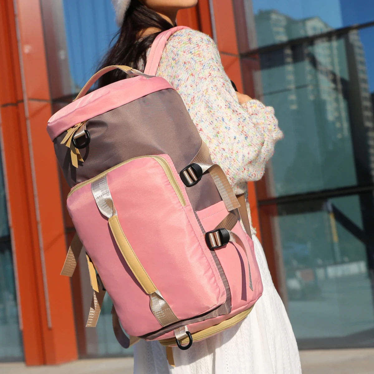 Large-Capacity Short-Distance Travel Bag for Women, Foldable Business Trip Luggage Bag, Lightweight Expansion Crossbody Handbag, Men's Backpack with Shoe Compartment, Multi-Function