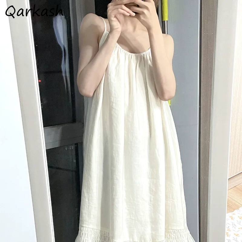 

White Nightgowns Women Home Fashion Baggy Korean Style Tender Casual Sleepwear Chic Simple Aesthetic Students All-match Summer